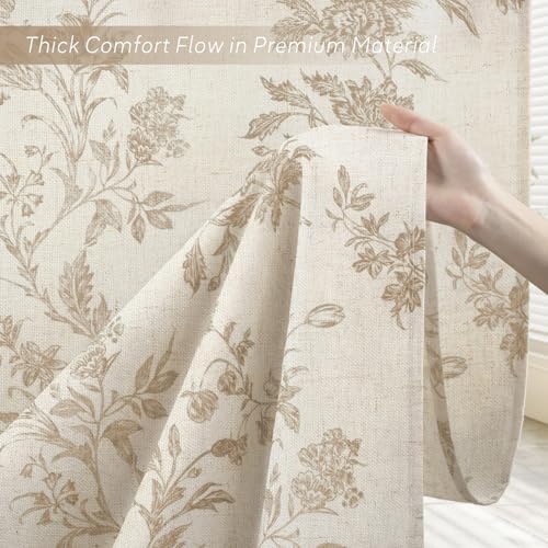 Beige Floral Shower Curtain,Vintage Linen Cottagecore Shower Curtains for Bathroom, 72" W x 72" L