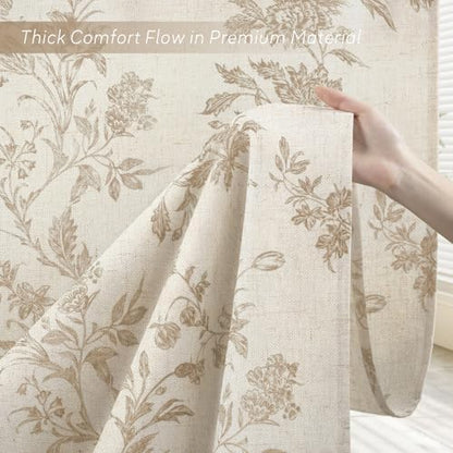 Beige Floral Shower Curtain,Vintage Linen Cottagecore Shower Curtains for Bathroom, 72" W x 72" L
