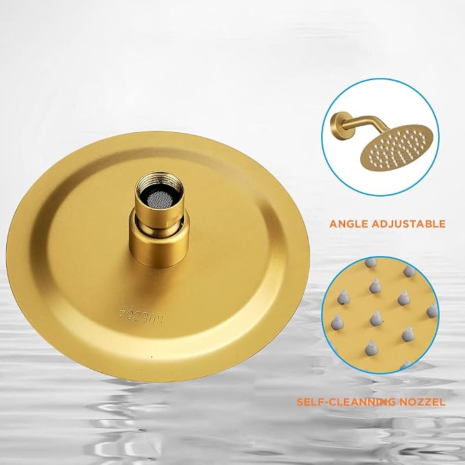 Brushed Gold Shower Head And Faucet Set Complete With Valve Shower Fixtures With 6 Inch High Pressure Rain Shower Head Trim kit Rough Include Regaderas Para bBaño Modernas