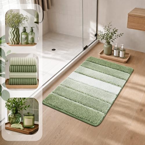 COSY HOMEER Bathroom Rugs 30x20,Ultra Soft Absorbent Bath Mat,Green