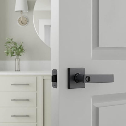 Amazon Basics Bedroom/Bathroom Contemporary Stamford Door Levers, 65mm Dia x 107mm L, Interior Privacy, Matte Black, (Pack of 12)