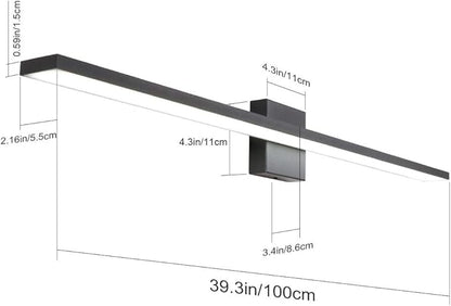 Ralbay 40inch Modern LED Black Vanity Light 36W Frosted Aluminum for Bathroom Vanity Lighting Fixtures Cool White 6000K