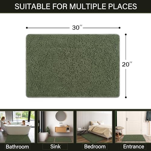 LOCHAS Luxury Bathroom Rug Shaggy Bath Mat 20 x 32 Inch, Olive Green