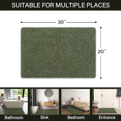 LOCHAS Luxury Bathroom Rug Shaggy Bath Mat 20 x 32 Inch, Olive Green