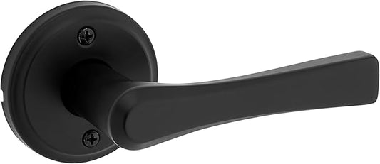 Kwikset Katella Dummy Door Handle, Single Sided Lever for Closets, French Double Doors, and Pantry, Matte Black Non-Turning Reversible Interior Push/Pull Lever, with Microban Protection