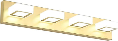 Ralbay Modern Gold Vanity Lights for Bathroom 4 Lights LED Over Mirror Fixture Acrylic Wall Light, 25.6 Inch, White Light 6000K, 8590-Gold-Silver