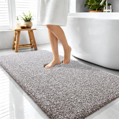 OLANLY Microfiber Bathroom Rugs 44x24, Quick Dry Bath Mat, Brown and White