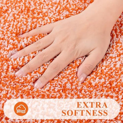 Pauwer Bathroom Rugs 3 Piece Set, Non Slip Washable Bath Mat, Orange
