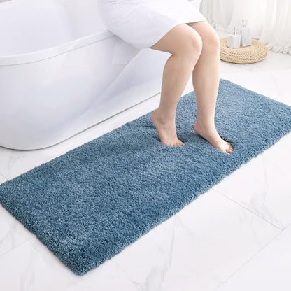 Disolla Blue Bathrom Runner Rug 24x70 - Extra Large Soft Plush Bath Mat, Thick Long Non-Slip Shaggy Floor Mat, Ultra-Absorbent for Master Bathroom Vanity