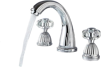 Faucet 3PCS Crystal Handle Basin Faucets with Hot and Cold Water Deck Mounted Sink Taps for Elegant Bathroom(Silver) Faucet