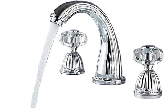 Faucet 3PCS Crystal Handle Basin Faucets with Hot and Cold Water Deck Mounted Sink Taps for Elegant Bathroom(Silver) Faucet