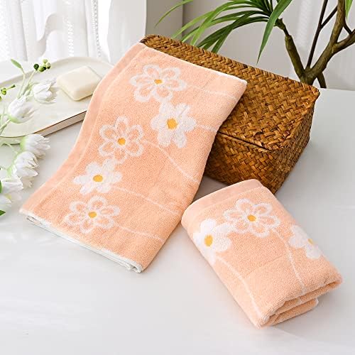 YiLUOMO Coral Pink Hand Towel Set of 2 Super Soft 100% Cotton Flower Pattern Quick Dry Highly Absorbent Bathroom Hand Towels 13 x 29 Inch