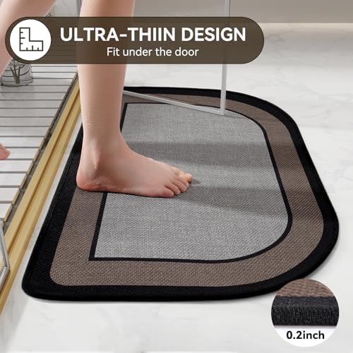 YDKGL Half Circle Bath Mat, Non Slip Thin Bathroom Rugs, Grey 20x31