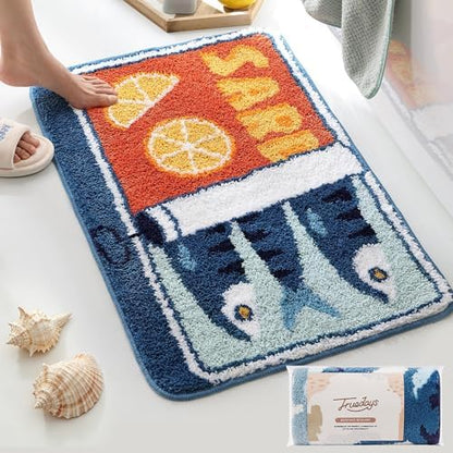 TRUEDAYS Sardine Bath Mat, Cute Bath Mat for Bathroom 20x30 Inch, Blue
