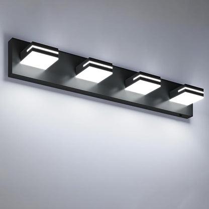 VOLISUN Modern 30-Inch Black Bathroom Vanity Light Fixtures, 4-Light, Cool White LED, Wall Mount, Touch Control