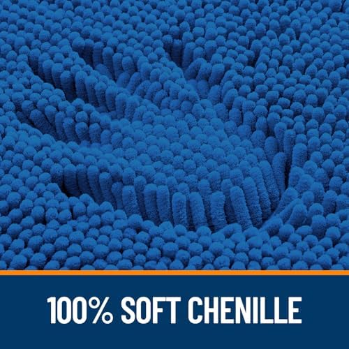 OLANLY Chenille Bathroom Rugs Sets 2 Piece, 47"x20"+24"x20", Deep Navy Blue