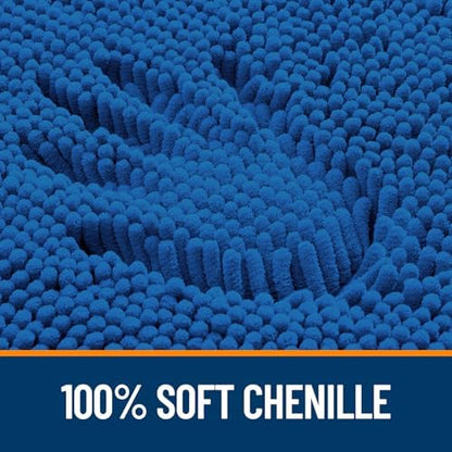 OLANLY Chenille Bathroom Rugs Sets 2 Piece, 47"x20"+24"x20", Deep Navy Blue