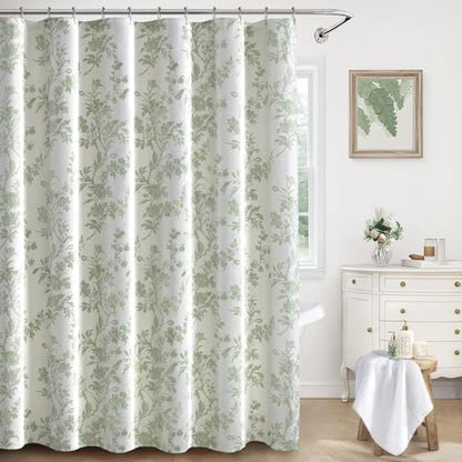 Sage Green Floral Shower Curtain,Vintage Cotton Cottagecore Shower Curtains for Bathroom, 72" W x 78" L