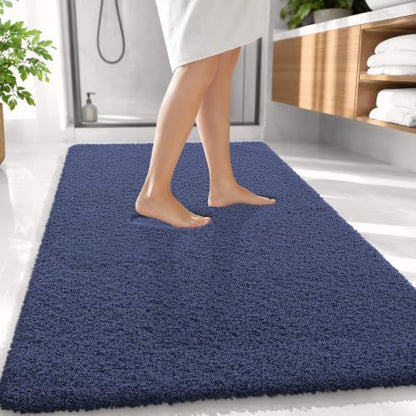 OLANLY Microfiber Large Bathroom Rugs 59x35, Soft Absorbent Bath Mat, Navy