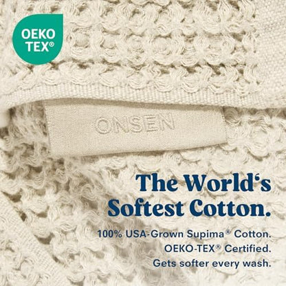 ONSEN Supima® Waffle Hand Towels, Quick Dry Lint Free 100% USA Cotton, Lightweight Absorbent Hand Towel Set, 16x30 in (Oatmeal, Hand Towel 2-Pack)