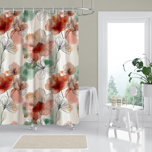 Boho Pink and Red Floral Shower Curtain for Bathroom 72 x 72 Inch