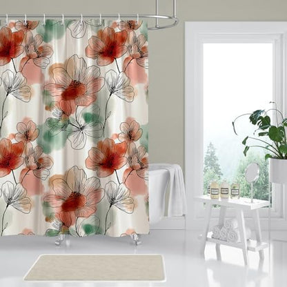Boho Pink and Red Floral Shower Curtain for Bathroom 72 x 72 Inch