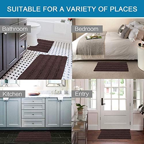 H.VERSAILTEX Bathroom Rugs Bath Rug Set 2 Piece Bathroom Contour Rug Toilet Mat Sets Non Slip Contour Bath Rug Ultra Thick Water Absorbent Striped Bath Mats(36" x 24" Plus 20" x 24" U, Chocolate)