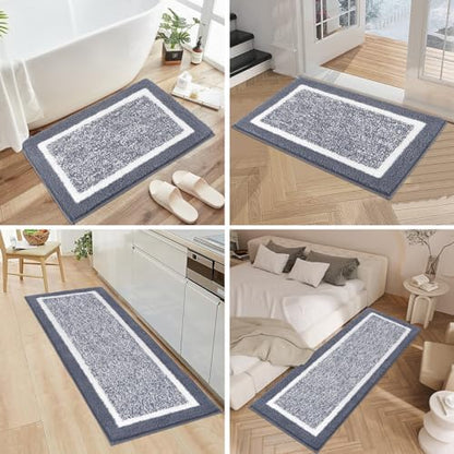 Pauwer Bathroom Rug Sets 3 Piece, Non Slip Washable Bath Mat, Dark Grey