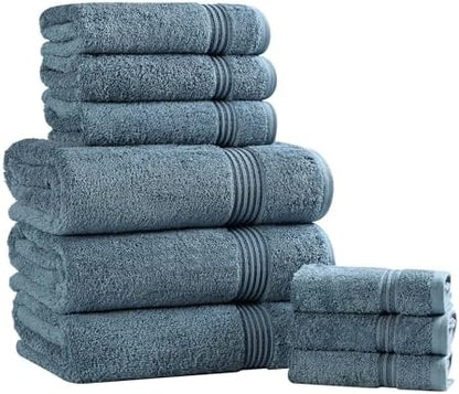 SUPERIOR Egyptian Cotton 9-Piece Towel Set, Assorted Towels for Home Bathroom, Guest Bath Decor Essentials, Includes 3 Bath, 3 Hand, 3 Face Towels/Washcloths, Quick Dry, Absorbent - Sapphire