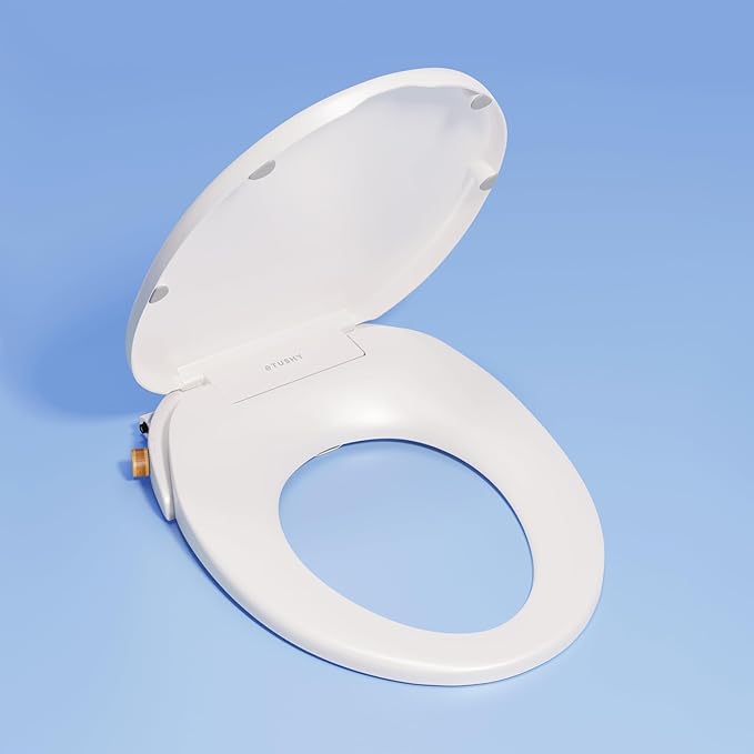 TUSHY Wave Non-Electric Bidet Toilet Seat | Sleek Round Design, Quick-Release for Easy Cleaning | DuoFlow Front & Rear Wash, Self-Cleaning Nozzle, Soft-Close Lid, 10-Min DIY Install, Bamboo Knob