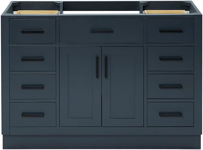 ARIEL Hepburn 48-inch Bathroom Vanity Base Cabinet,Solid Wood, 2 Soft Closing Doors, 9 Dovetail Drawers, Midnight Blue