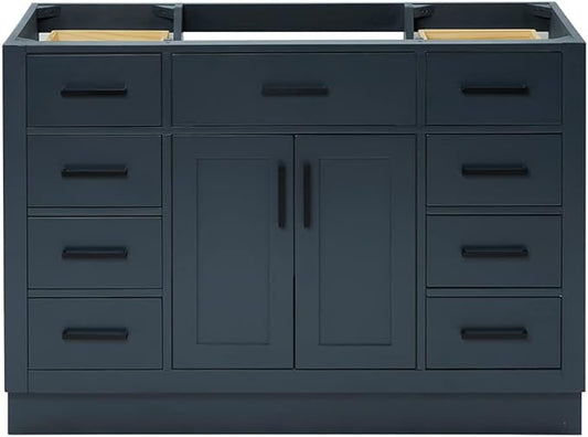 ARIEL Hepburn 48-inch Bathroom Vanity Base Cabinet,Solid Wood, 2 Soft Closing Doors, 9 Dovetail Drawers, Midnight Blue
