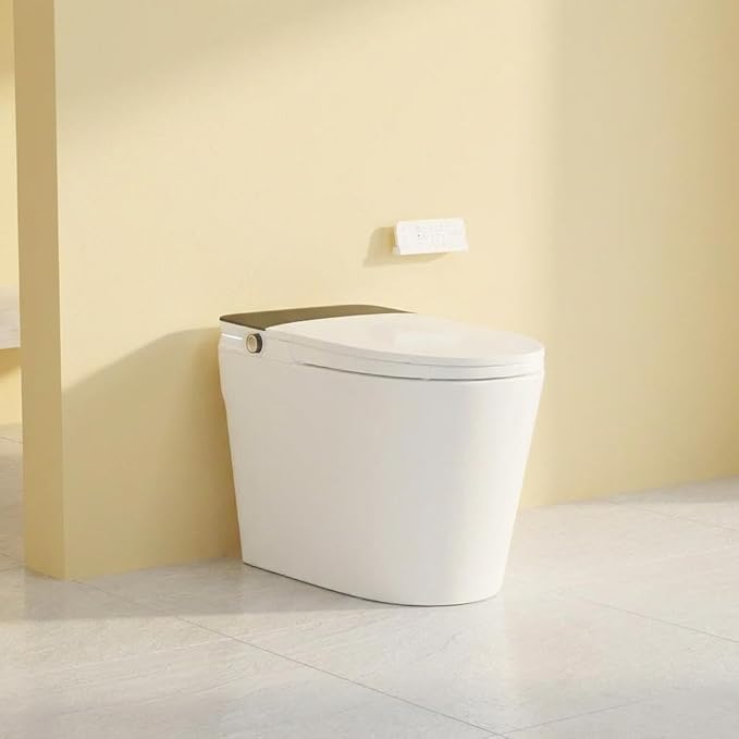 Smart Toilet with ADA Height, Bidet Built-In, Off-Seat Auto Flush, Foot-Sensor, Instant Hot Water and Warm Air Drying, LED Display, Toilet with Light Strip