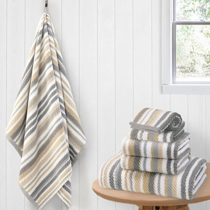 VOOVA & MOVAS Striped Towels 6 Pack, 100% Cotton, Gray Beige