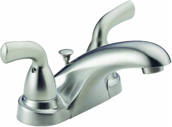 Delta Foundations Centerset Brushed Nickel Bathroom Faucet, 4 Inch 3 Hole Bathroom Sink Faucet for Vanity, Stainless B2510LF-SS