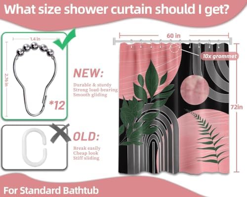 Black and Pink Shower Curtain, 60X72 in, Mid Century Modern Girls