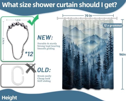 Navy Blue Forest Extra Long Shower Curtain, Tall 72X96 in, Mountain