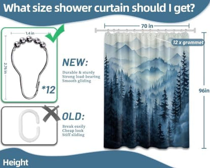 Navy Blue Forest Extra Long Shower Curtain, Tall 72X96 in, Mountain
