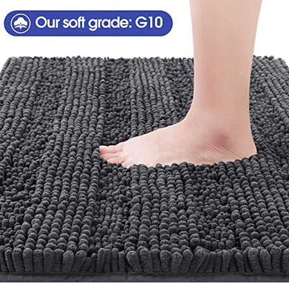 ACCUMTEK Striped Grey Bathroom Rug Mat 59"x24" Ultra Soft, Non Slip Chenille Bath Rugs, Absorbent Plush Shaggy Bath Mats for Bathroom, Bedroom, Kitchen, Shower, Tub,Dark Gray, Charcoal