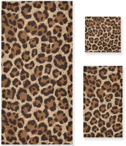 Naanle Leopard Soft Set of 3 Towels, 1 Bath Towel+1 Hand Towel+1 Washcloth, Decorative for Bathroom, Hotel, Kitchen, Spa and Beach