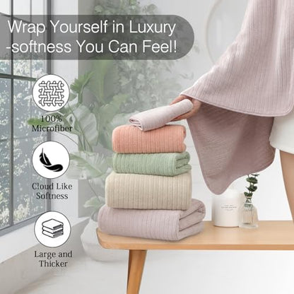 18 Piece Family Bath Towel Set Include 6 Bath Towels,6 Hand Towels and 6 Washcloths Soft Bathroom Towel with Hanging Loops,Highly Absorbent Quick Dry Towels Set for Bathroom,Hotel and Spa-Light Purple