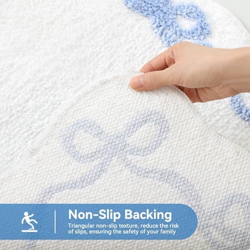TRUEDAYS Blue Bow Bathroom Rugs, Cute Bow Bath Mat, 32 * 20 Inch