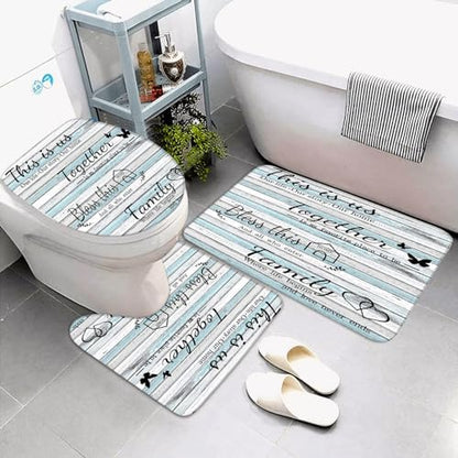 4Pcs Family Shower Curtain Sets with Non-Slip Rugs