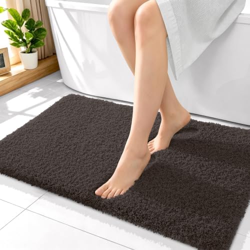 OLANLY Microfiber Bathroom Rugs 36x24, Ultra Soft Bath Mat, Dark Brown