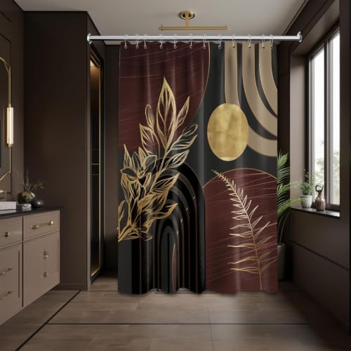 Dark Brown and Gold Extra Long Shower Curtain, Tall 72X96 in