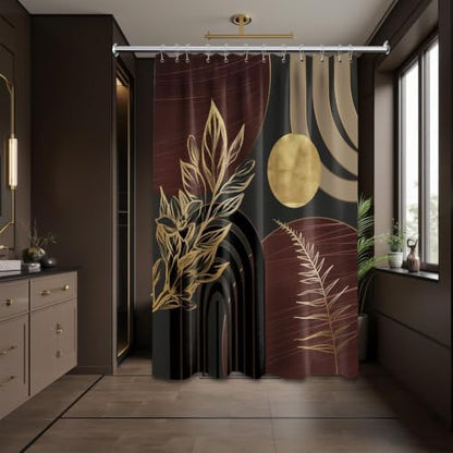 Dark Brown and Gold Extra Long Shower Curtain, Tall 72X96 in