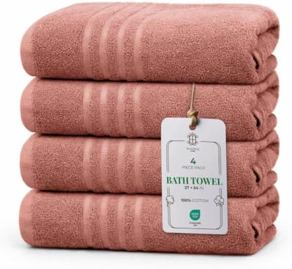 CORE 4-Piece Cotton Bath Towels for Bathroom | Value Pack, Soft, Absorbent, Quick-Dry, Lightweight, Minimalist, 27x54 in, Dune Red