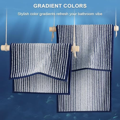 BSICPRO Bathroom Rugs Sets 2 Piece, Non Slip Striped Bath Mats, Navy