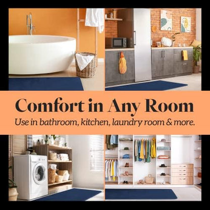 Memory Foam Bath Mat Non Slip Absorbent Super Cozy Velvet Bathroom Rug Carpet (72 inches X 24 inches, Navy)