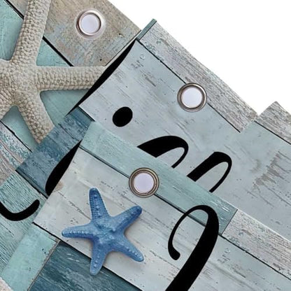 Beach Shower Curtain, Rustic Vintage Wood Ocean Quote Words Summer Fabric Decor Bath Curtain, Nautical Coastal Starfish Theme Bathroom Curtain Accessories with Hooks 72X78in